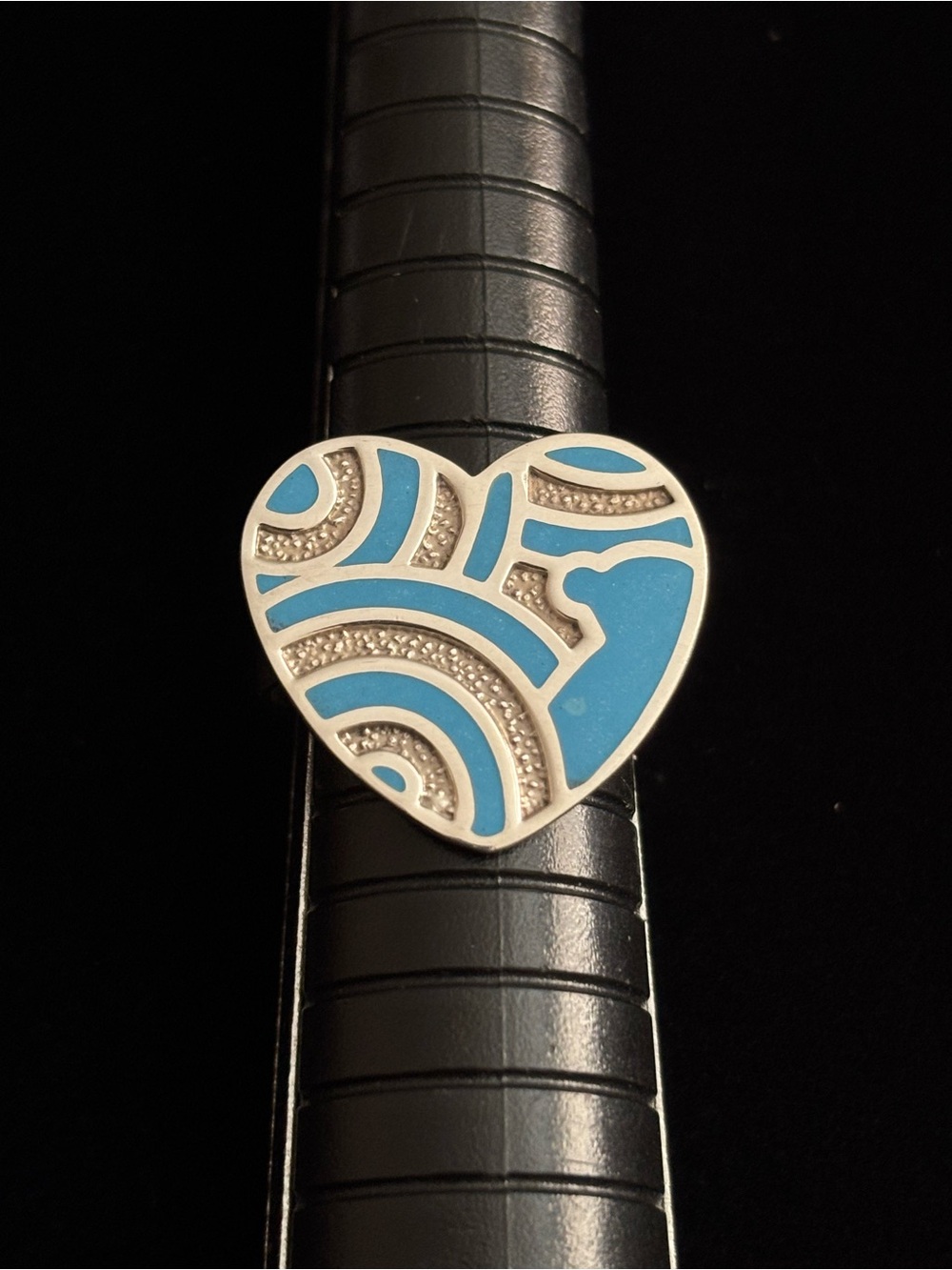 925 Sterling Silver Blue Heart Enamel Ring Sz 8